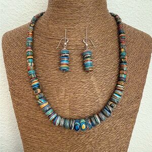 Jay King DTR Rainbow Calsilica and Sterling Silver Necklace and Earrings